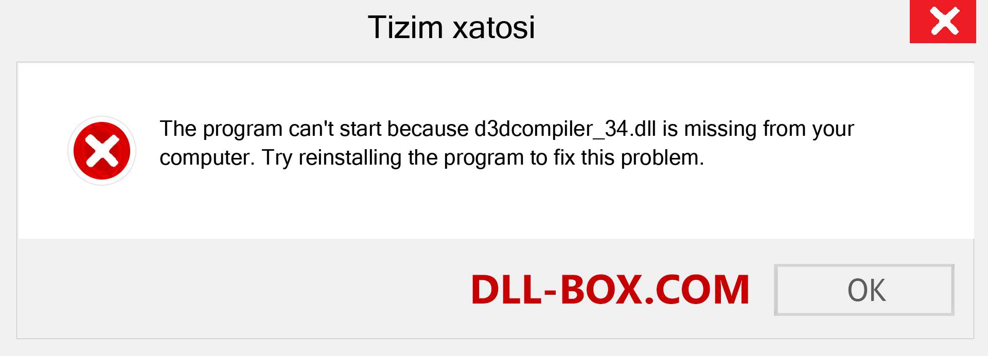 d3dcompiler_34.dll fayli yo'qolganmi?. Windows 7, 8, 10 uchun yuklab olish - Windowsda d3dcompiler_34 dll etishmayotgan xatoni tuzating, rasmlar, rasmlar